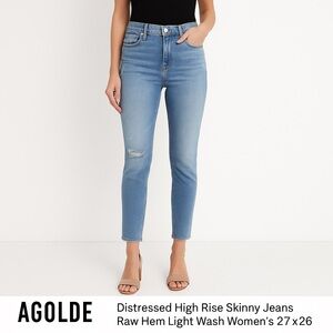 AGOLDE High Rise Distressed Skinny Jeans Raw Hem Light Wash 27